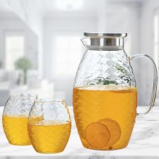 7Pcs Hammered Glass Jug Set (1 Jug + 6 Glasses)
