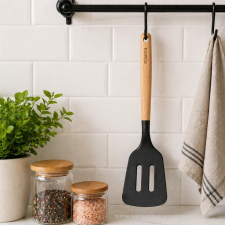 Silicone Slotted Turner With Wooden Handle