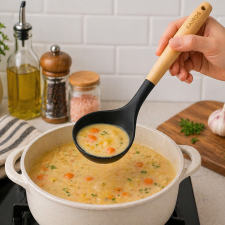 Silicone Soup And Gravy Ladle With Wooden Handle